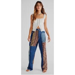 Dr Collectors Free People Patched Button Fly Denim Jeans Womens Small Bohemian